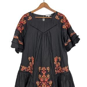See and Be Seen Embroidered Floral Dress A Line Sheath Black Orange - M